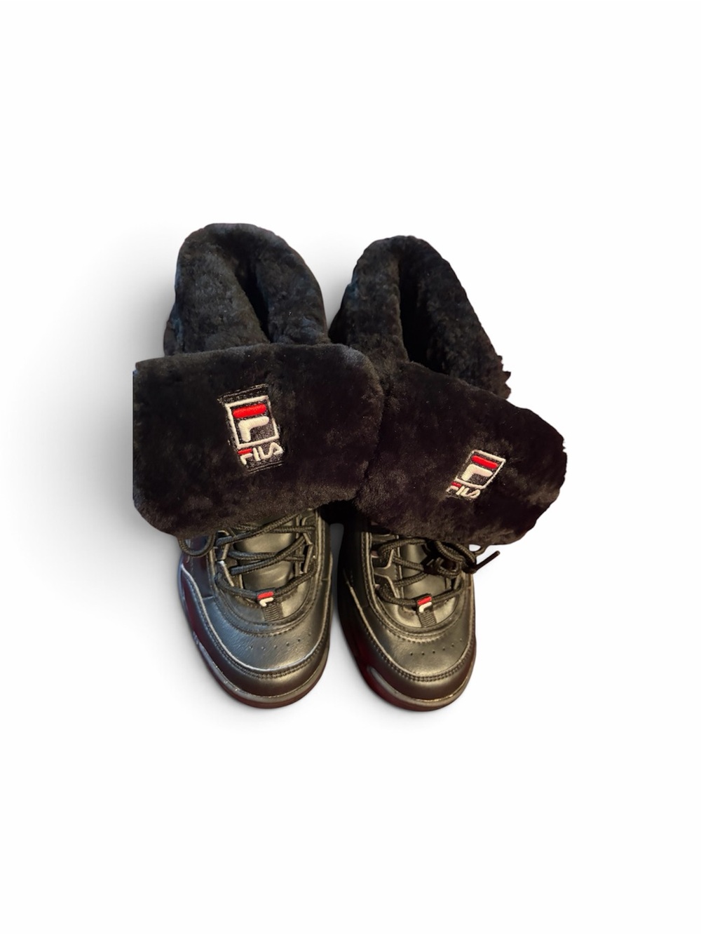 FILA Disruptor Shearling Faux Fur Winter Boots Black Youth 4 / Women's 5.5